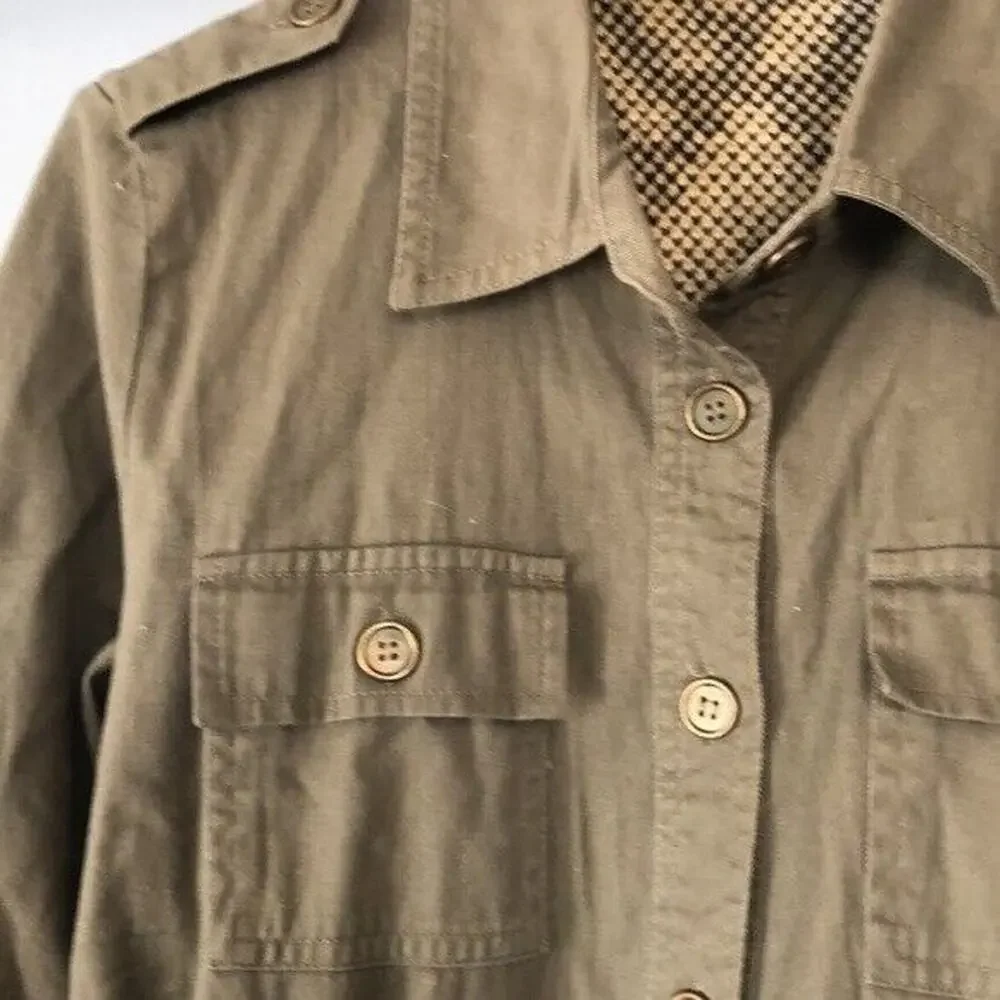 Mine Jacket Coat Sweater back Women's Sz Small khaki Green Pockets button front - Picture 4 of 8